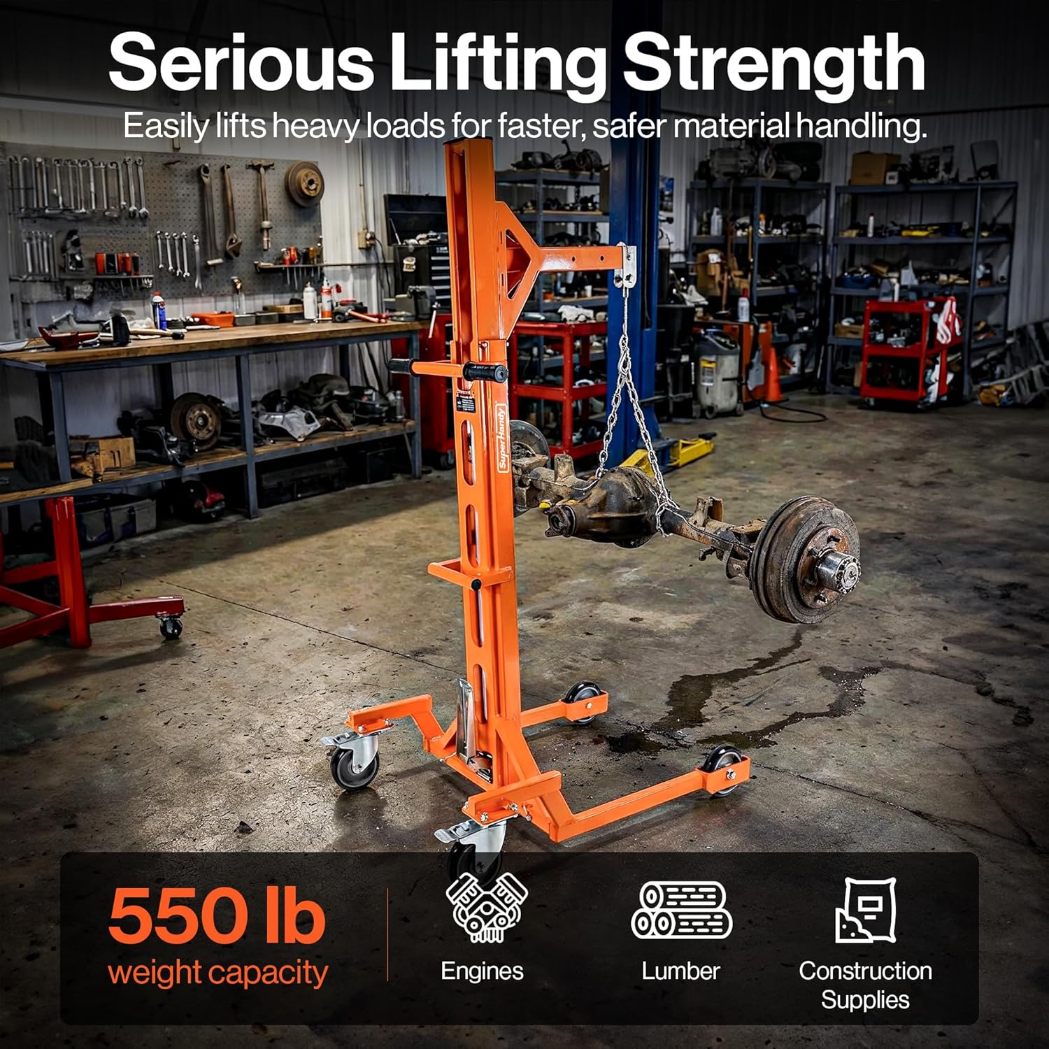 SuperHandy - Outdoor Tools & Mobility Superhandy Portable Hydraulic Crane Lift, Tool-Free Disassembly, Foot Pedal Operation