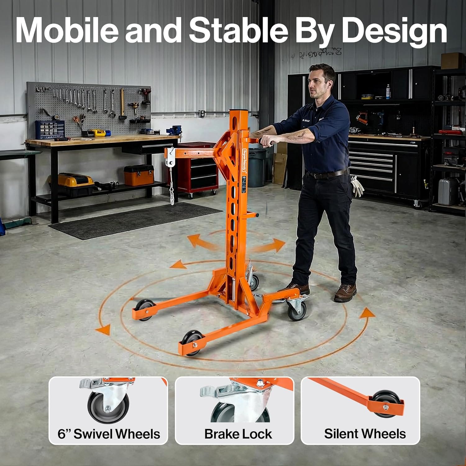 SuperHandy - Outdoor Tools & Mobility Superhandy Portable Hydraulic Crane Lift, Tool-Free Disassembly, Foot Pedal Operation