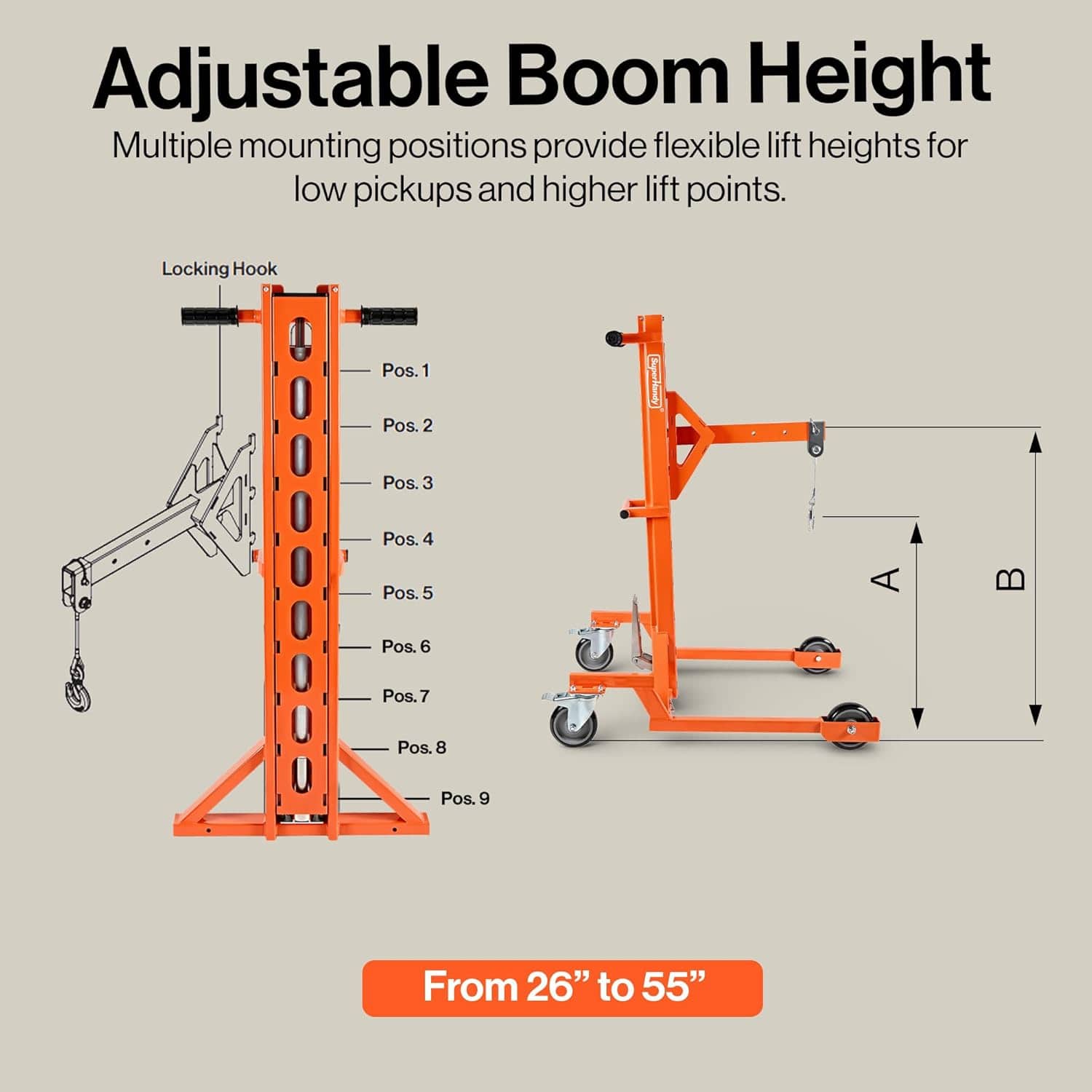 SuperHandy - Outdoor Tools & Mobility Superhandy Portable Hydraulic Crane Lift, Tool-Free Disassembly, Foot Pedal Operation