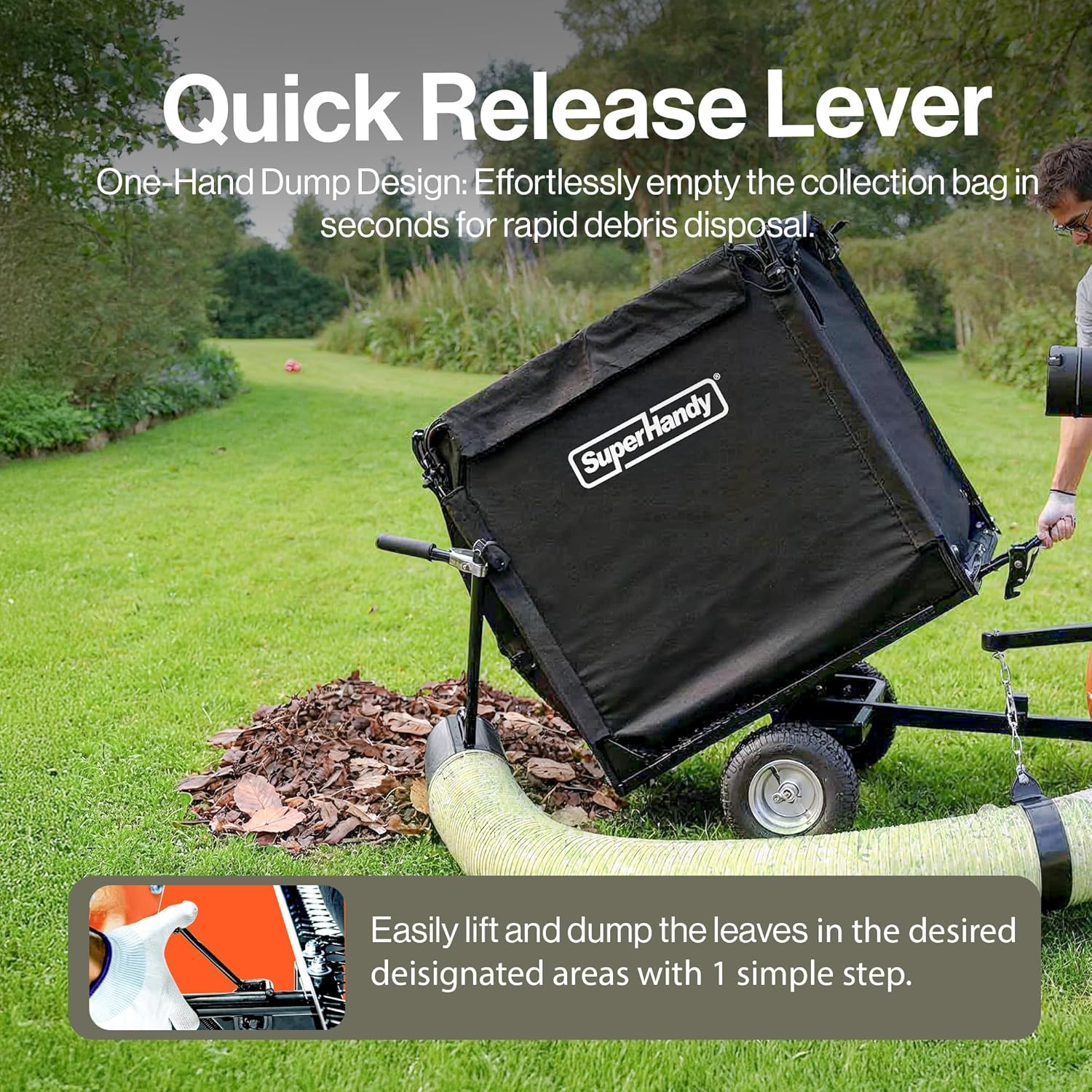 SuperHandy - Outdoor Tools & Mobility SuperHandy Towable Leaf and Lawn Vacuum – 180 Gal Collection, 15HP Electric Start Engine, Serrated Impeller, Pin-Hitch, One-Hand Dump, 13 in. Wheels