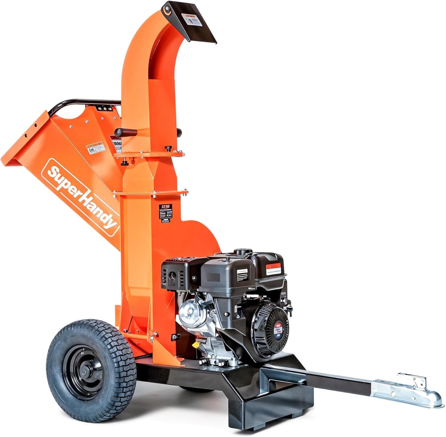 SuperHandy - Outdoor Tools & Mobility SuperHandy Towable Wood Chipper – 4 in. Chipping Capacity, 15HP Gas Engine, 13 in. Wheels, Electric Start, Trailer-Ready with 2 in. Coupler