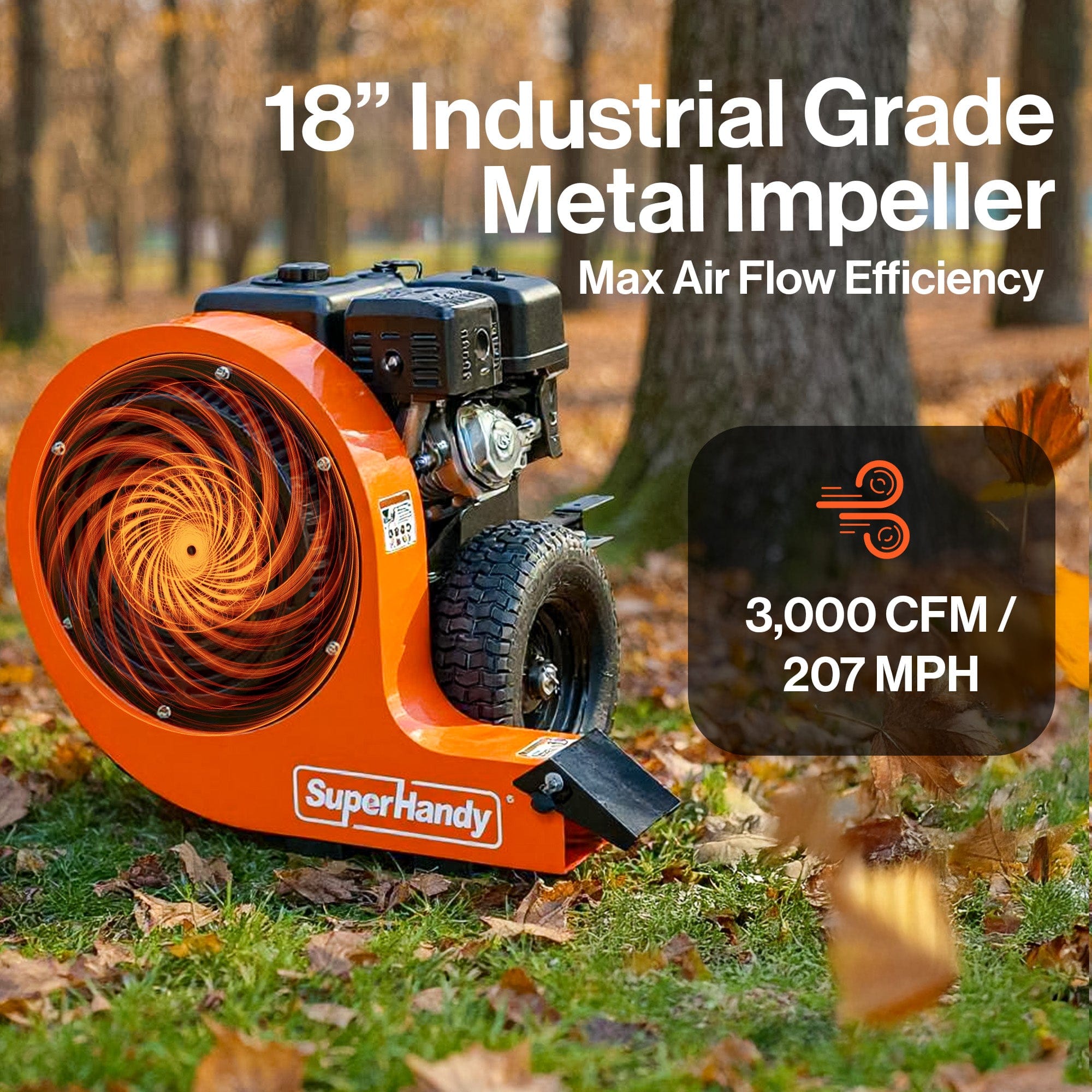 SuperHandy - Outdoor Tools & Mobility Tow-Behind Leaf Blower – 15HP Electric Start Gas Engine 3000 CFM, 207 MPH Air Speed