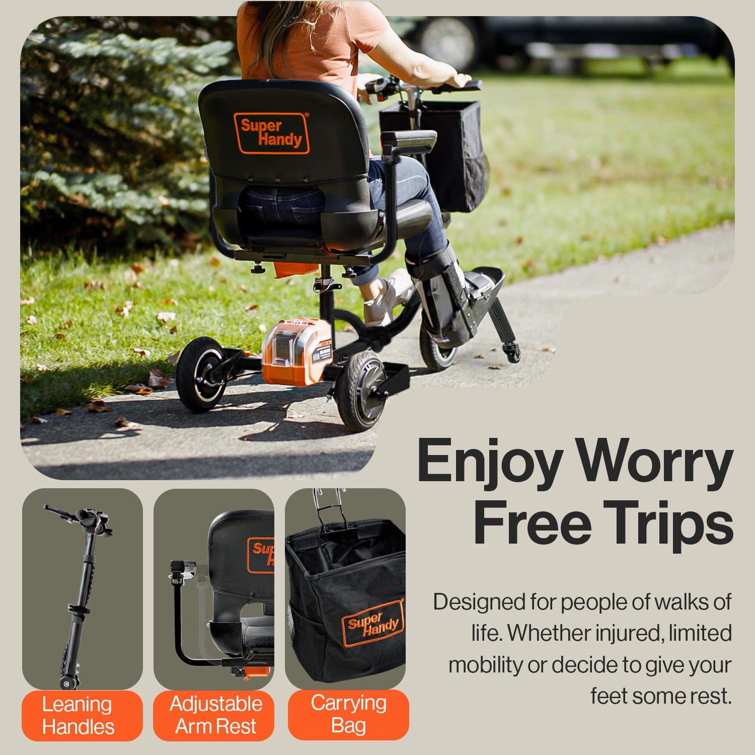 SuperHandy Passport Plus Mobility Scooter - 48V 2Ah Battery, 330Lb Max Weight