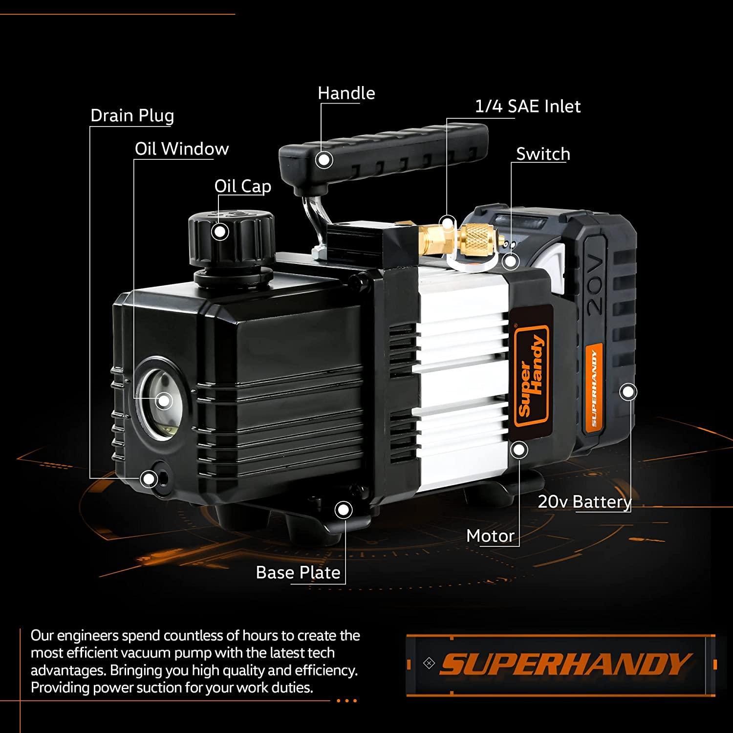SuperHandy Portable Vacuum Pump - 20V 2Ah Battery, Single Stage 3CFM