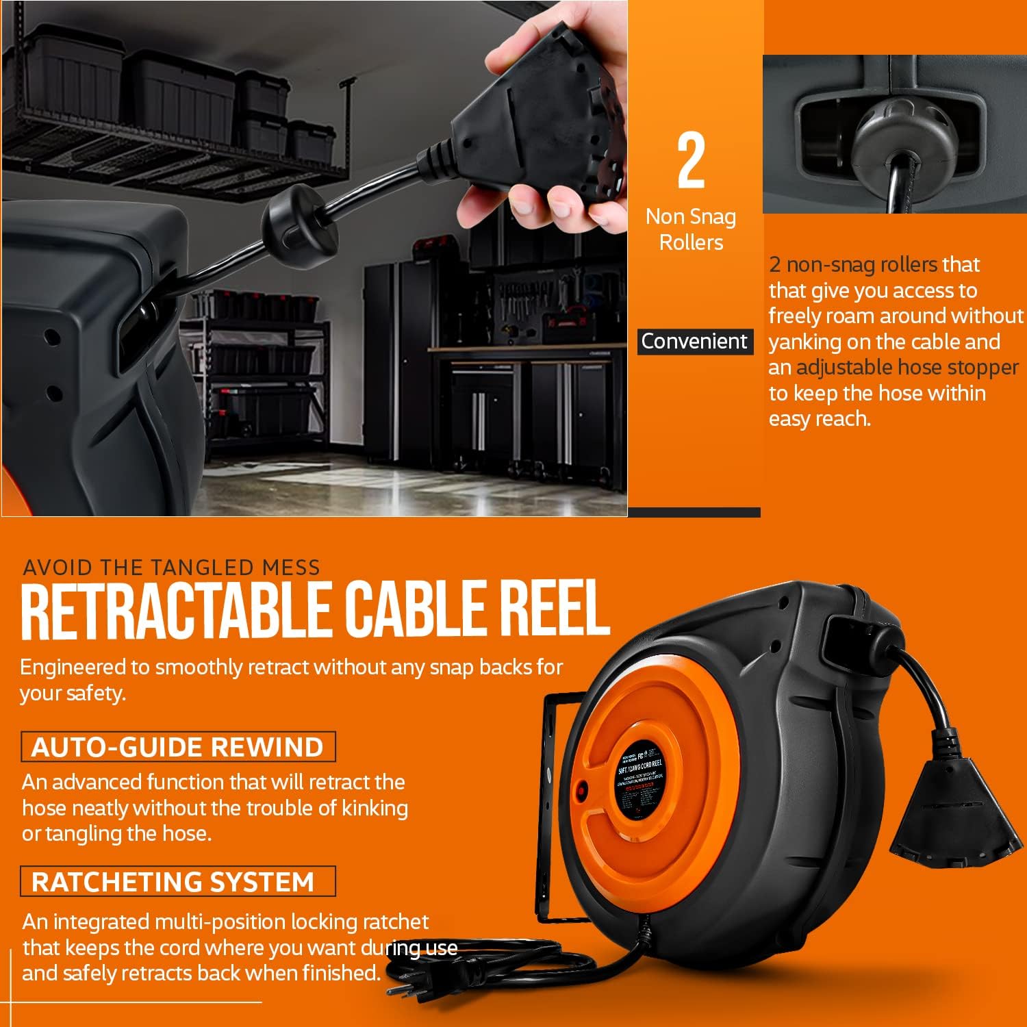 Portable Electrical Retractable Extension Cord Reel Cable Hose