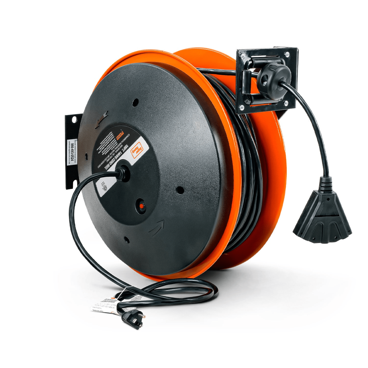 Steel Extension Cord Reel 14AWG 100 Ft Cord Length