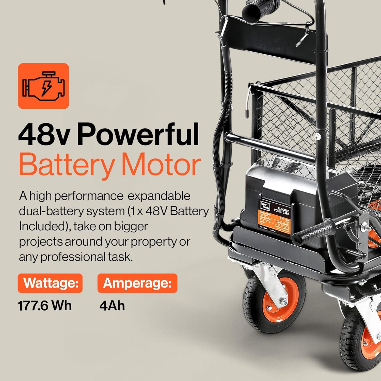 SuperHandy SuperHandy Electric Utility Wagon Pro - 48V 4Ah Li-Ion Battery, 660Lb Max Weight