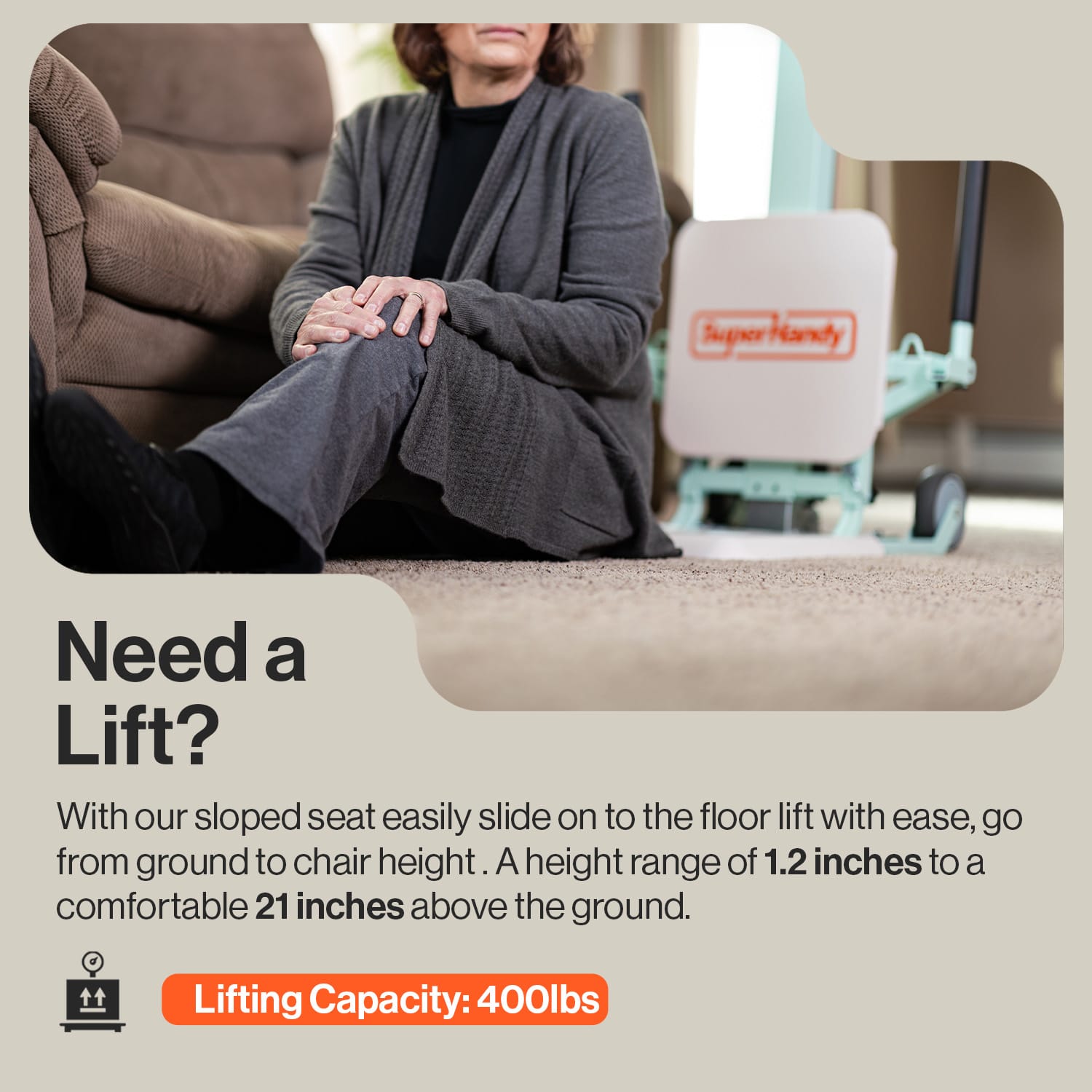 SuperHandy SuperHandy GoRise FC - Electric Floor to Chair Lift Assistance -  Seat Transfer, 400Lbs Weight Limit