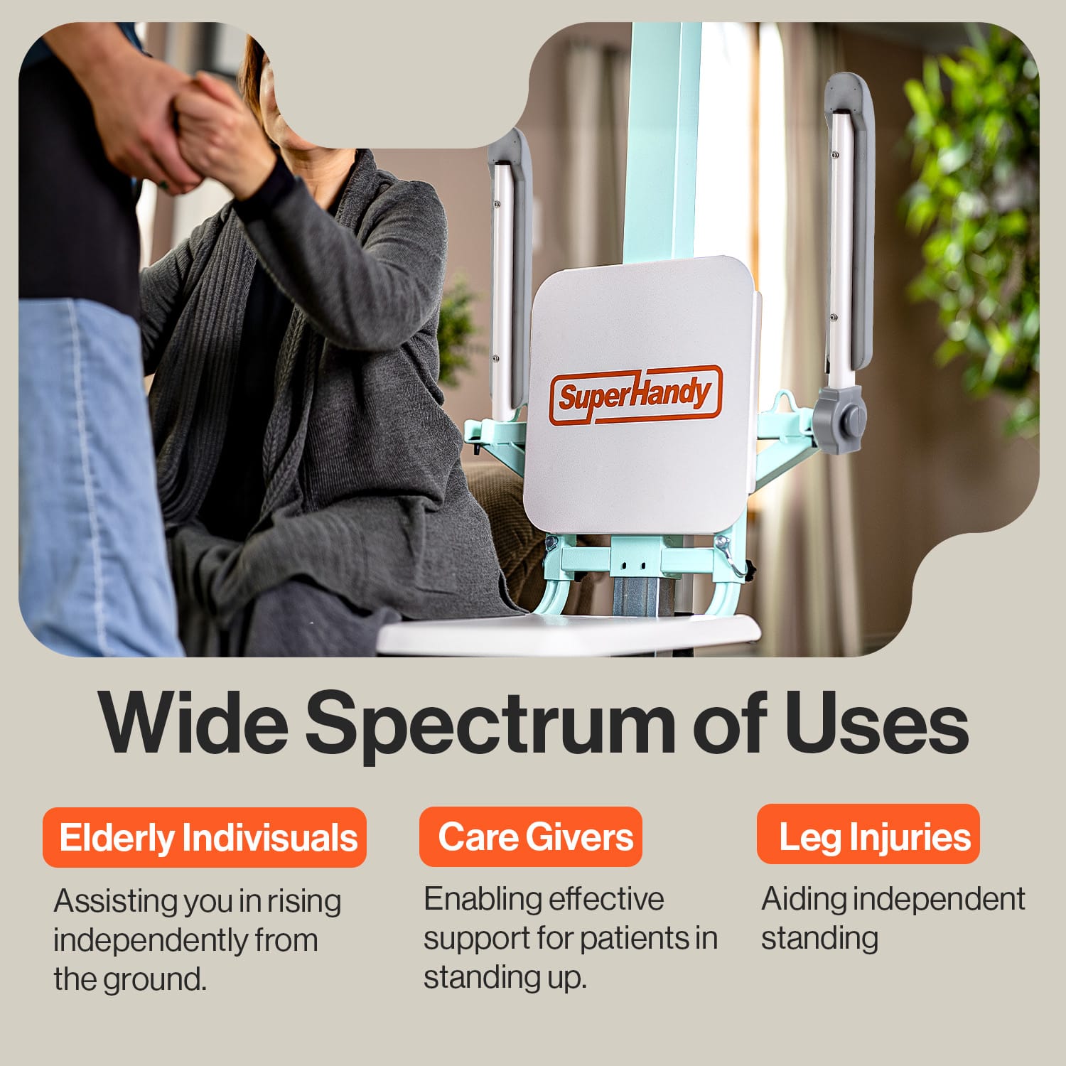 SuperHandy SuperHandy GoRise FC - Electric Floor to Chair Lift Assistance -  Seat Transfer, 400Lbs Weight Limit