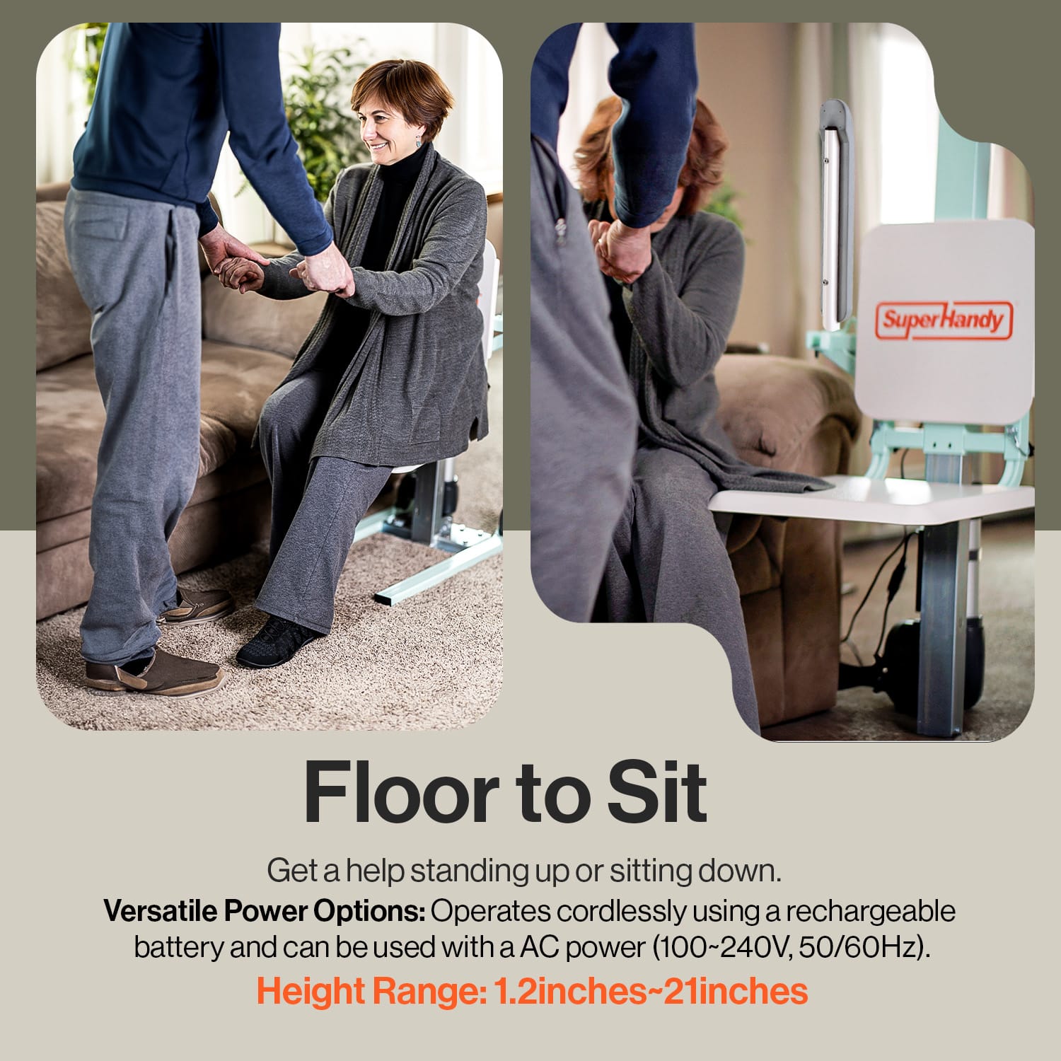 SuperHandy SuperHandy GoRise FC - Electric Floor to Chair Lift Assistance -  Seat Transfer, 400Lbs Weight Limit