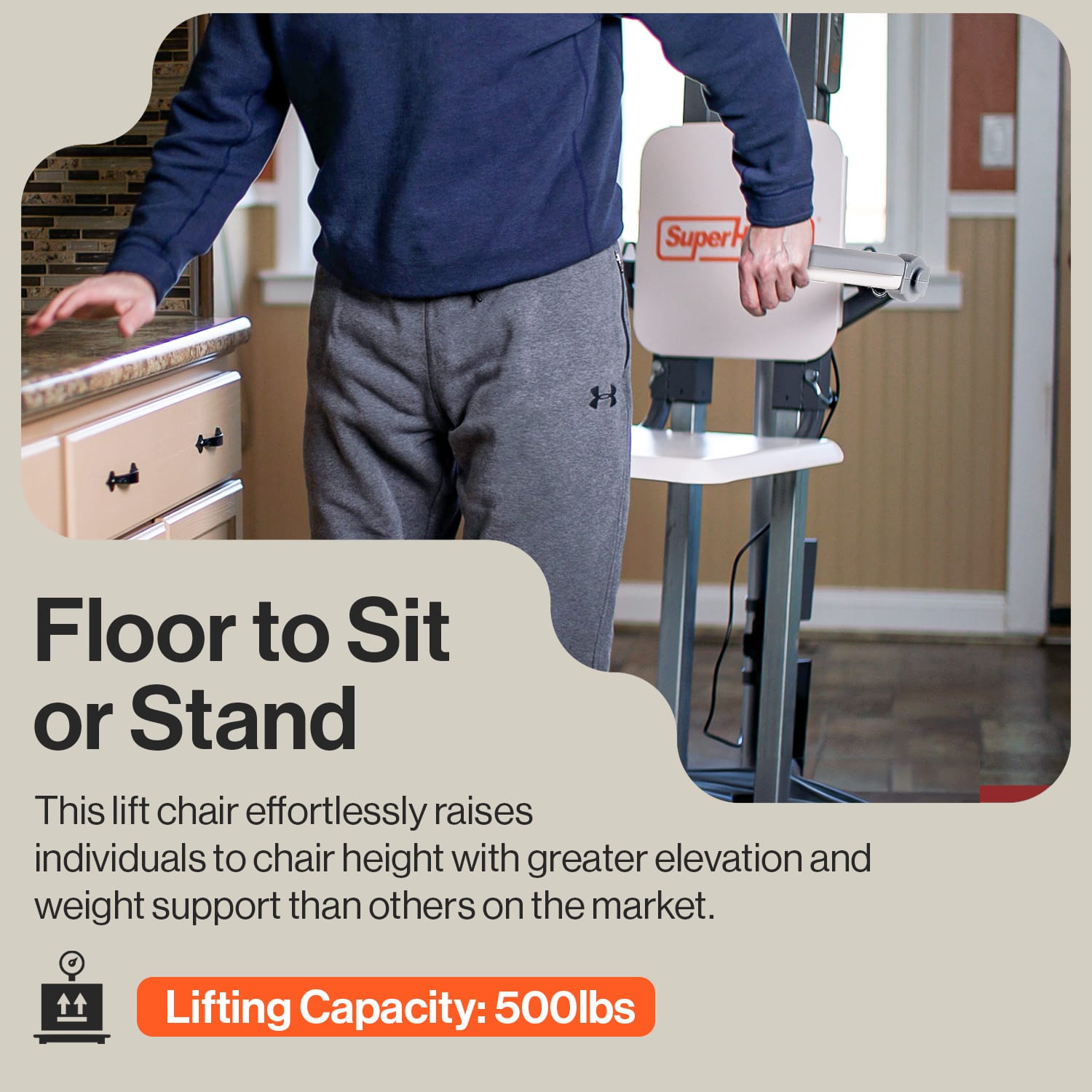SuperHandy SuperHandy GoRise FS - Electric Floor to Standing Lift Assistant - 500Lbs Weight Limit