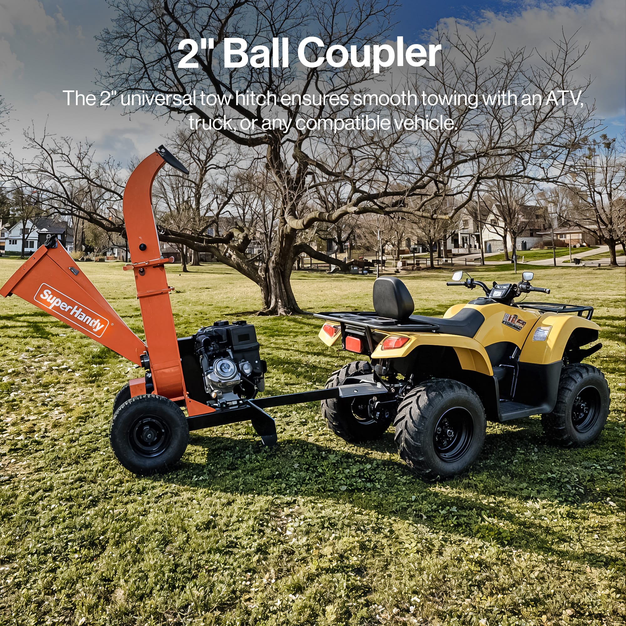 SuperHandy SuperHandy Towable Wood Chipper – 4 in. Chipping Capacity, 15HP Gas Engine, 13 in. Wheels, Electric Start, Trailer-Ready with 2 in. Coupler