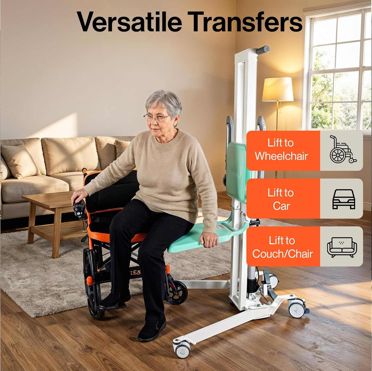 SuperHandy SuperHandy Transfer Floor Lift for Elderly, 500 lb Capacity Sit-to-Stand & Floor-to-Chair Lift