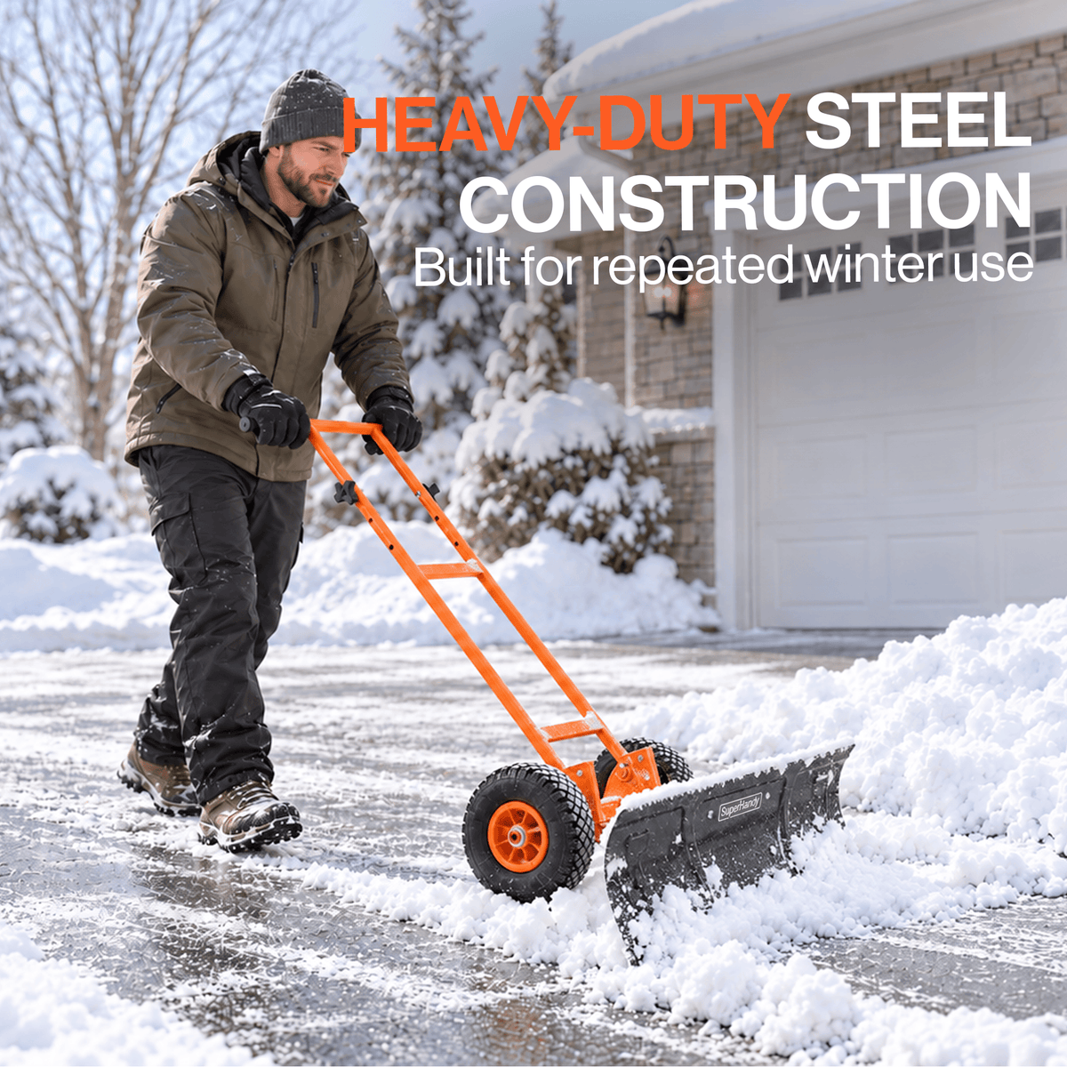SuperHandy Superhandy Wheeled Snow Shovel, 36" Snow Pusher with Adjustable Blade Angle