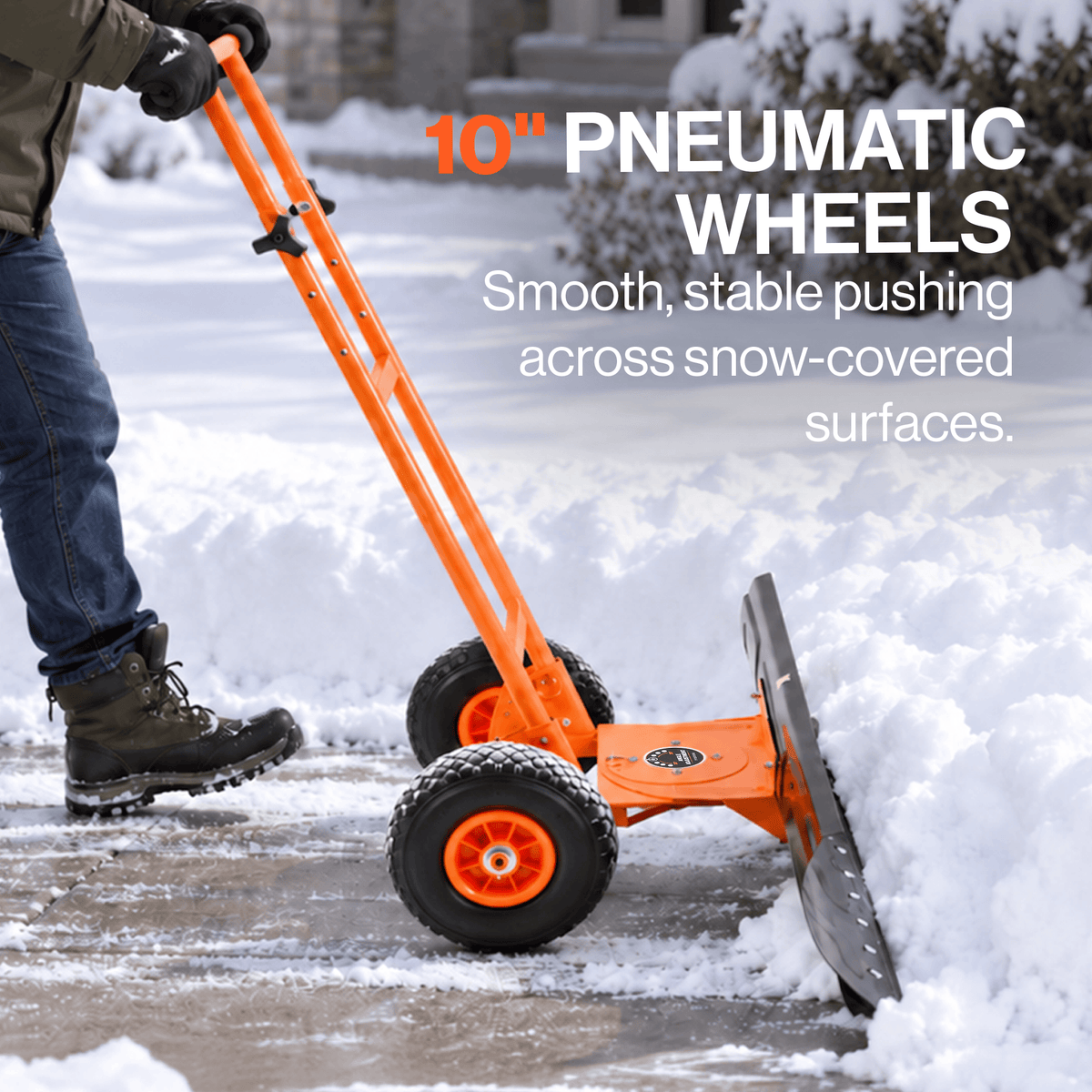 SuperHandy Superhandy Wheeled Snow Shovel, 36" Snow Pusher with Adjustable Blade Angle